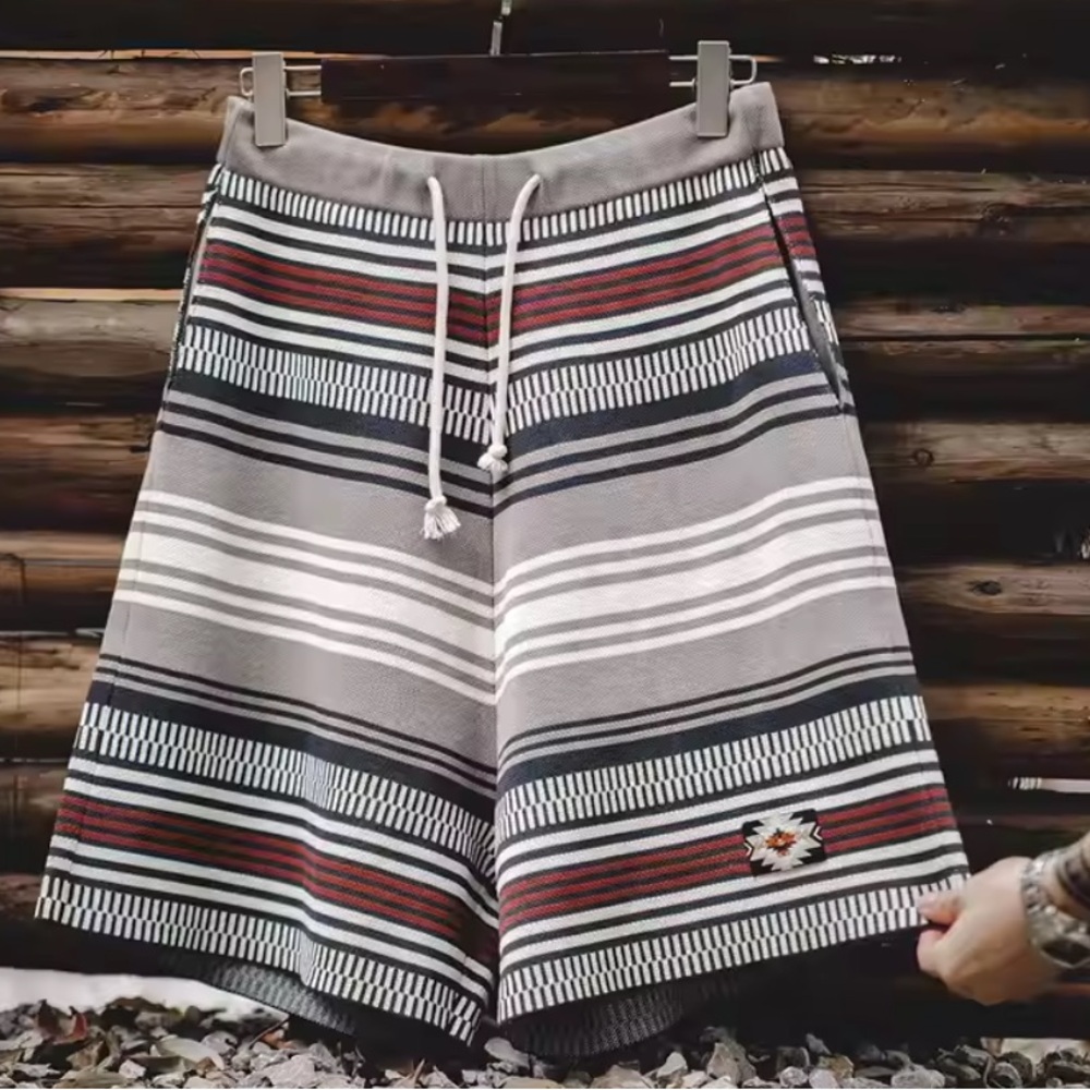 Striped Gray and Red Men's Hybrid Shorts